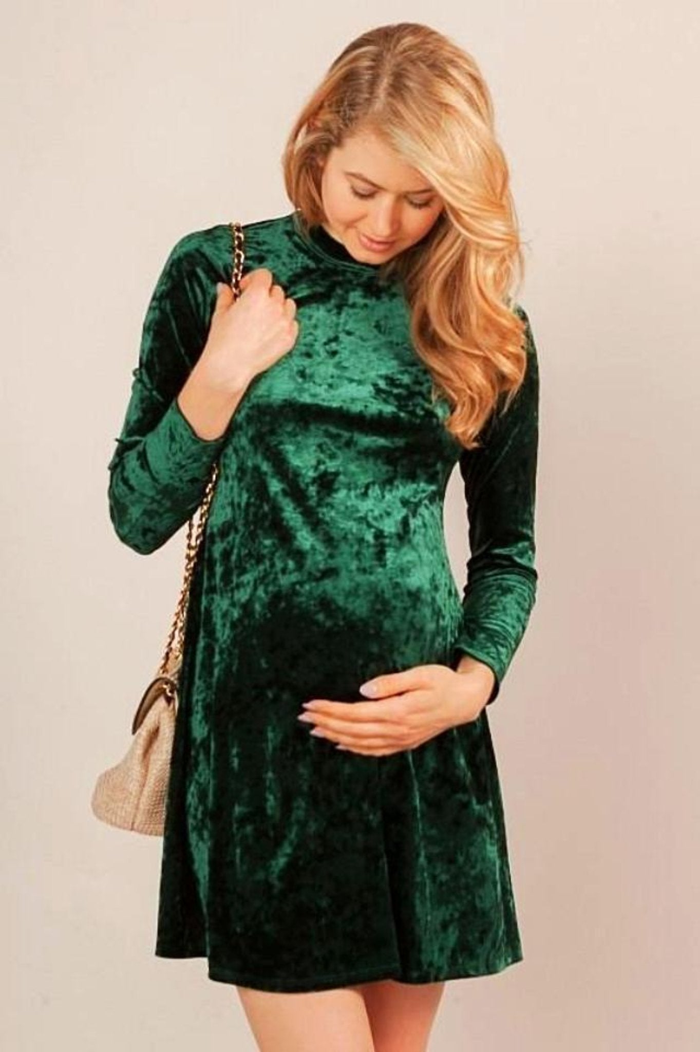 Pine Green Velvet Maternity Dress