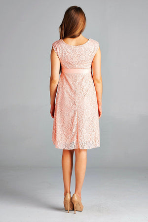 Peach Satin Lace Maternity Dress - ON SALE