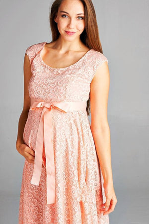 Peach Satin Lace Maternity Dress - ON SALE