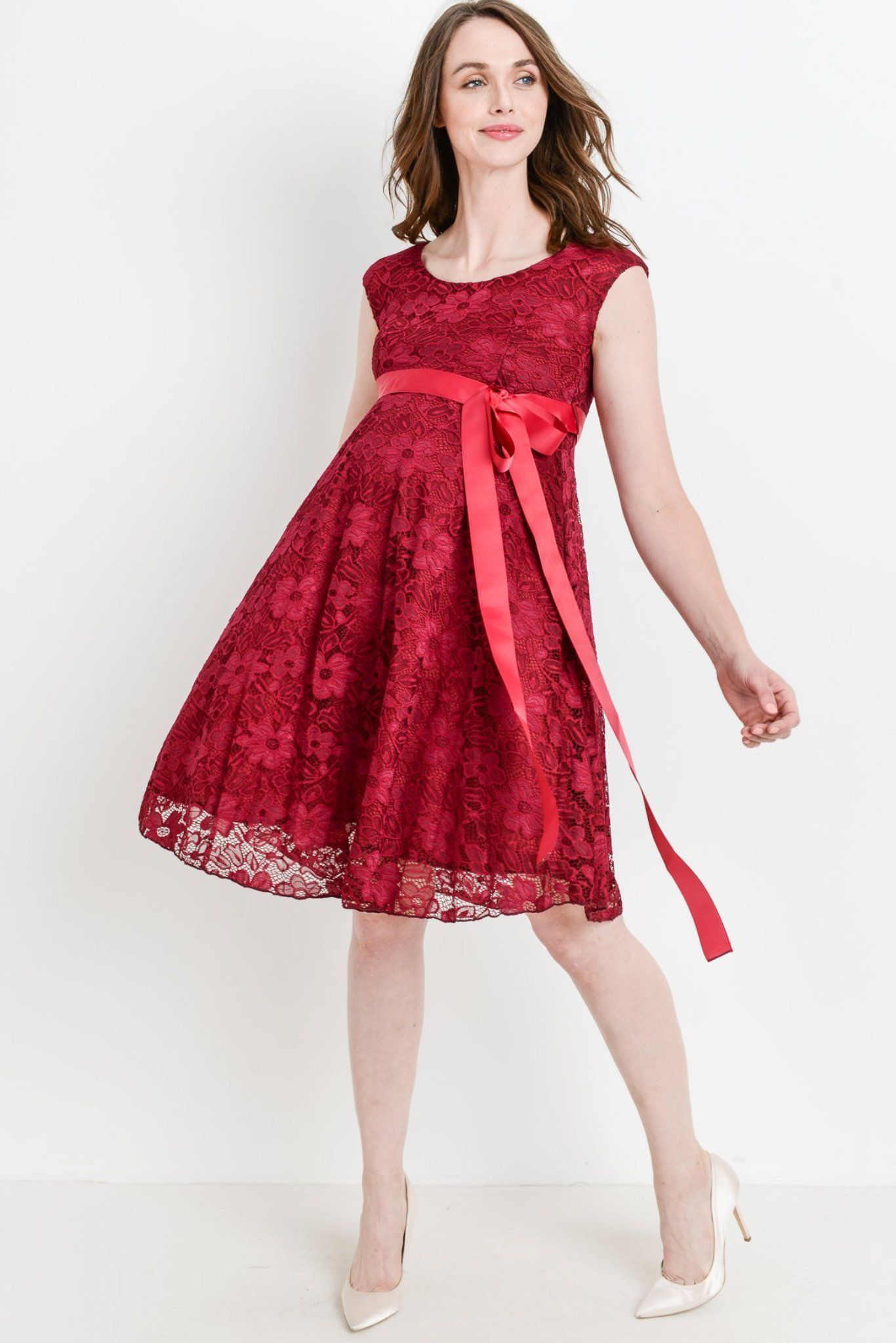 Red Maternity Lace Dress