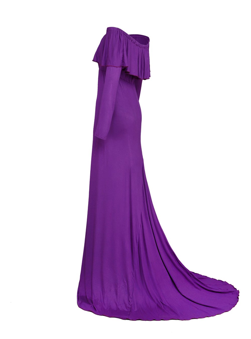 Fitted Long Sleeve Off Shoulder Ruffles Maxi Maternity Dress