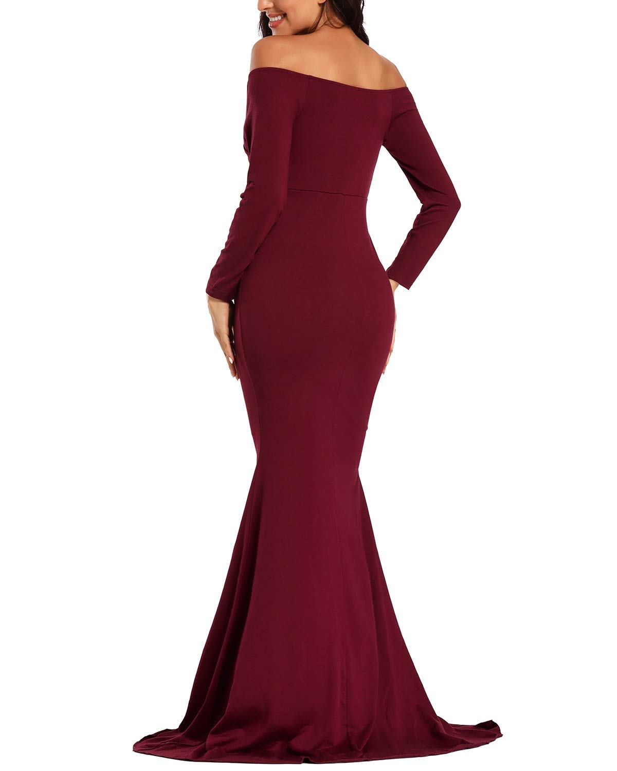 Off Shoulder Slim Cross-Front V Neck Long Sleeve Maternity Dress