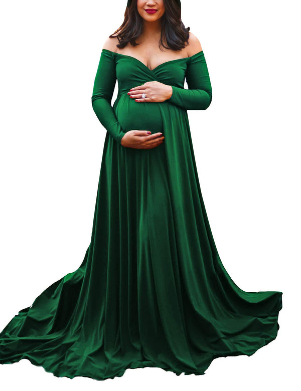 long sleeve maternity dress formal Off Shoulders Long Sleeve Half Circle Maternity Gown