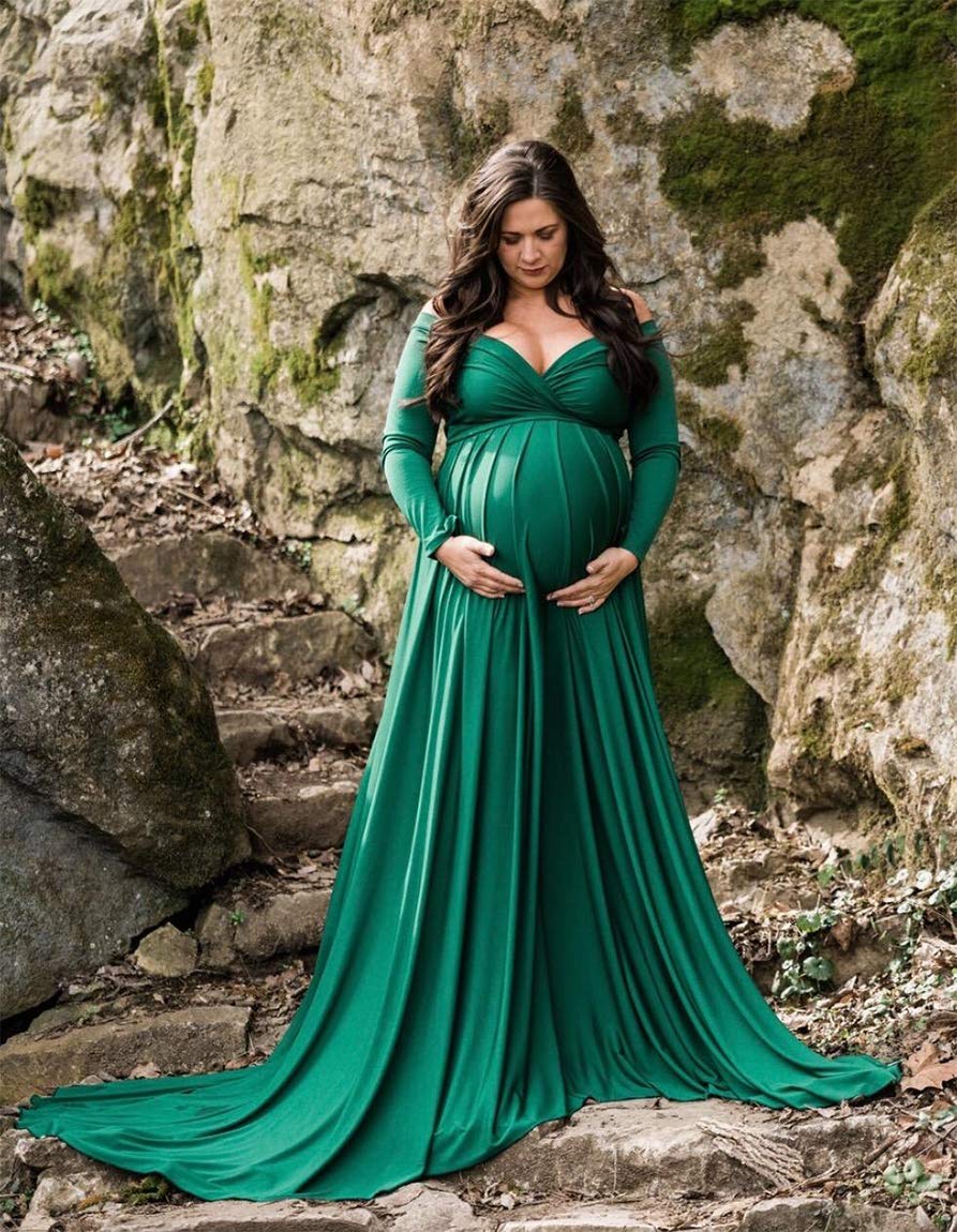 Off Shoulders Long Sleeve Half Circle Maternity Gown