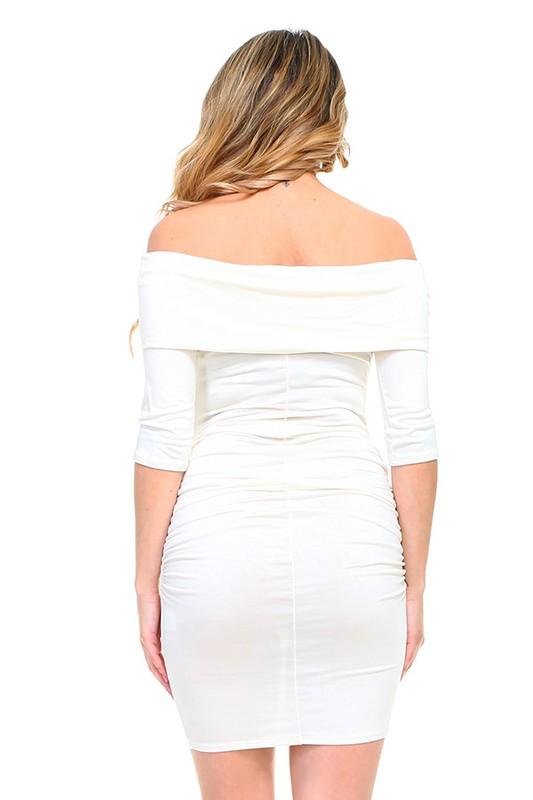 White Off The Shoulder Fitted Maternity Solid Dress