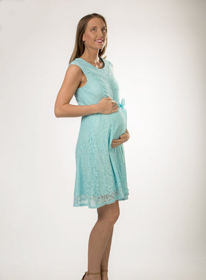 Turquoise Blue Satin Lace Maternity Dress
