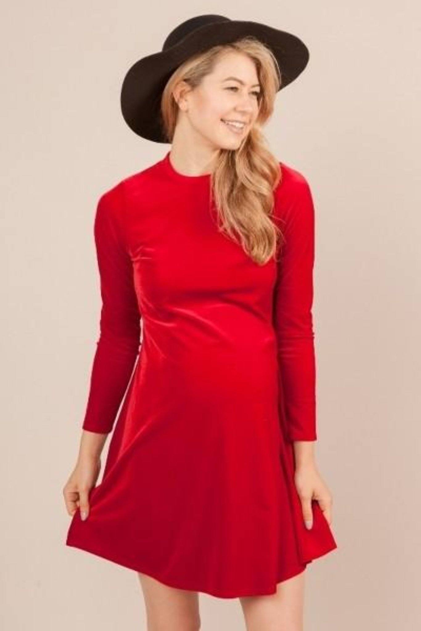 Red Velvet Maternity Dress