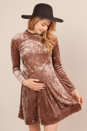 Mocha Velvet Maternity Dress