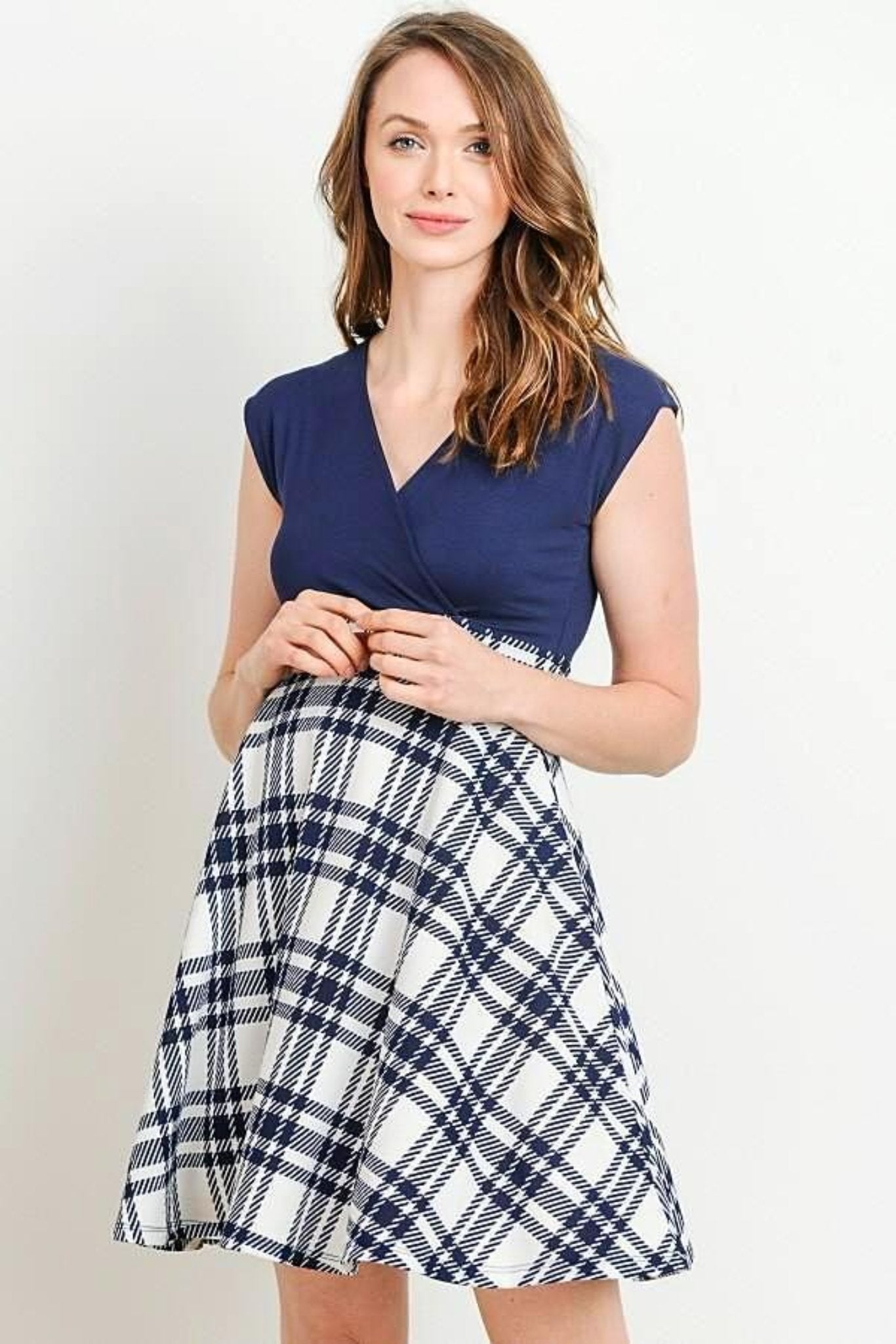 Navy Flare Maternity Dress