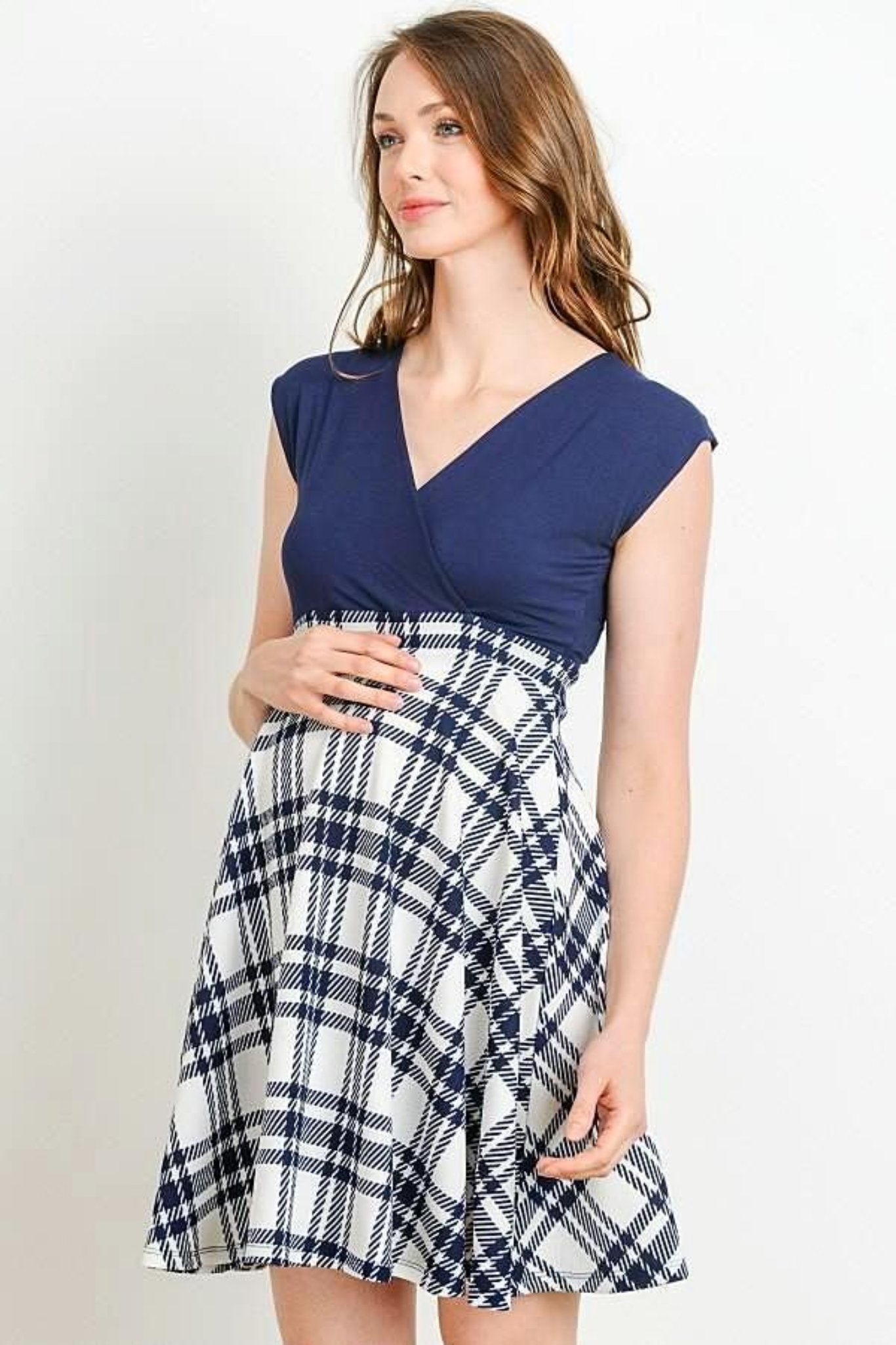 Navy Flare Maternity Dress