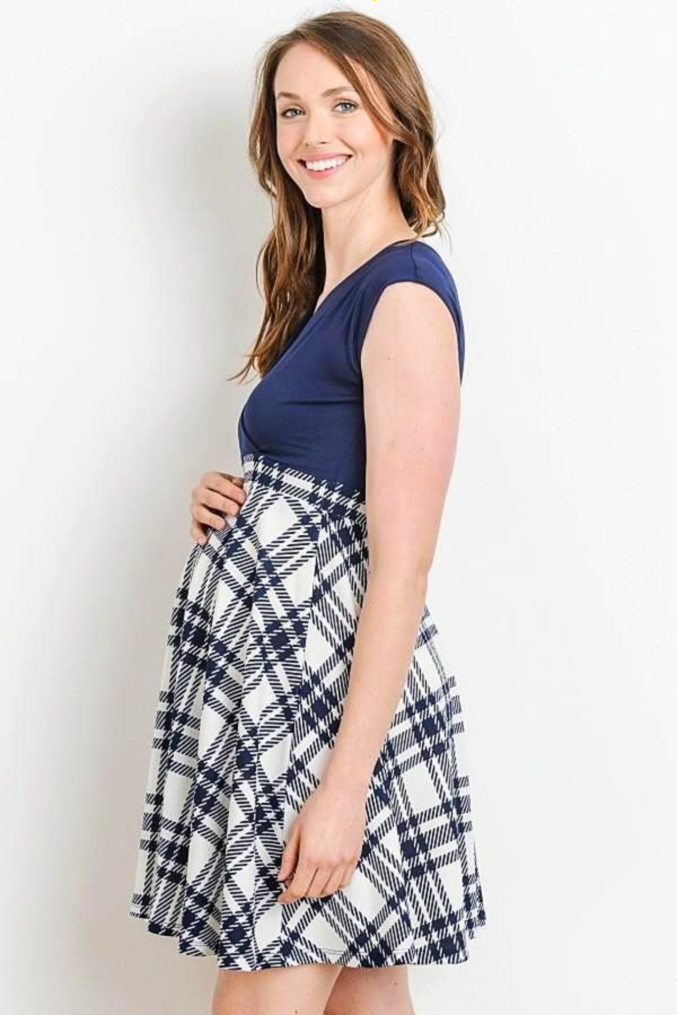 Navy Flare Maternity Dress