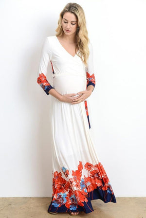 Floral 3/4 Sleeve Maternity and Nursing Maxi Dress