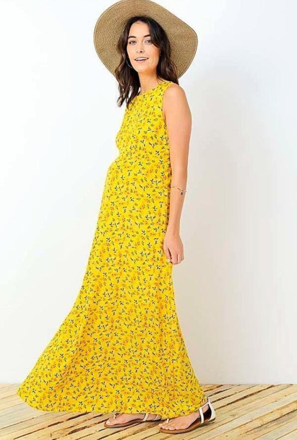 yellow maternity maxi dress Floral Medium Color:French Beige Slow Cooker Celery Dressing neckline that adds a trend:None