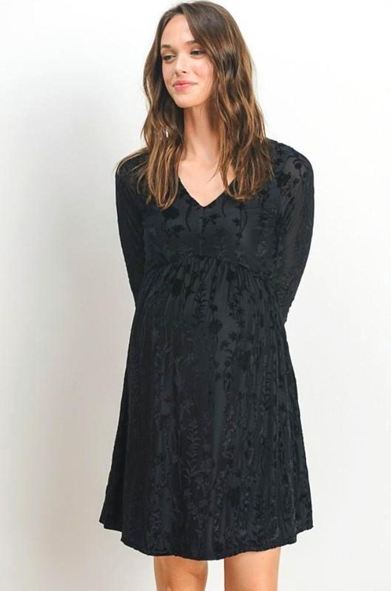 Floral Bun-Out Velvet Maternity Dress