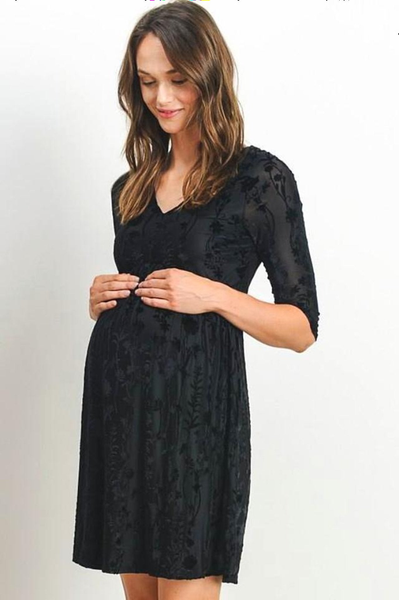 Floral Bun-Out Velvet Maternity Dress