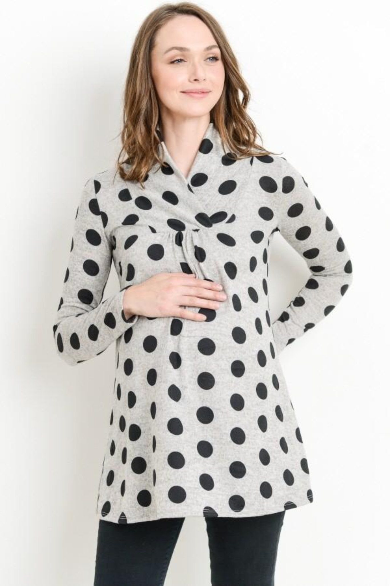 Dot Shawl-Collared Maternity Sweater