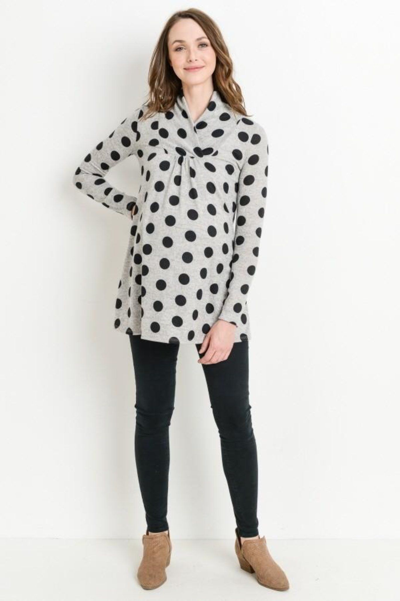 Dot Shawl-Collared Maternity Sweater