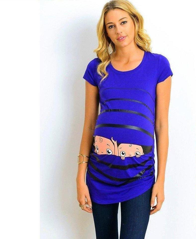 Twin Stripe Peeking Baby Maternity Top-MaternityNBeyond