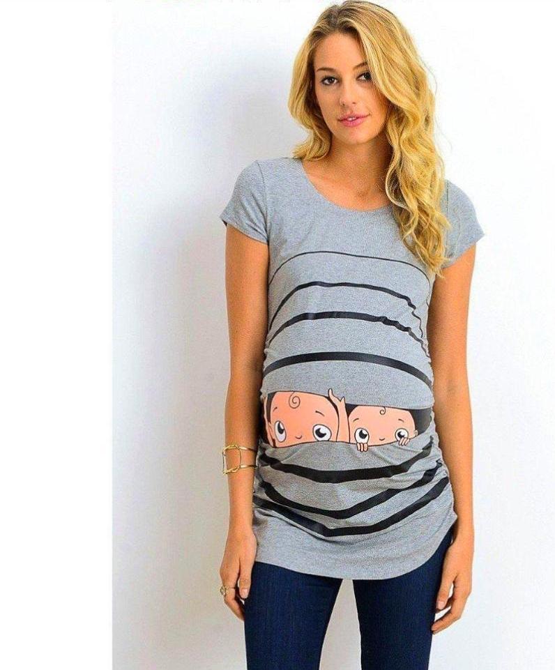 Twin Stripe Peeking Baby Maternity Top-MaternityNBeyond