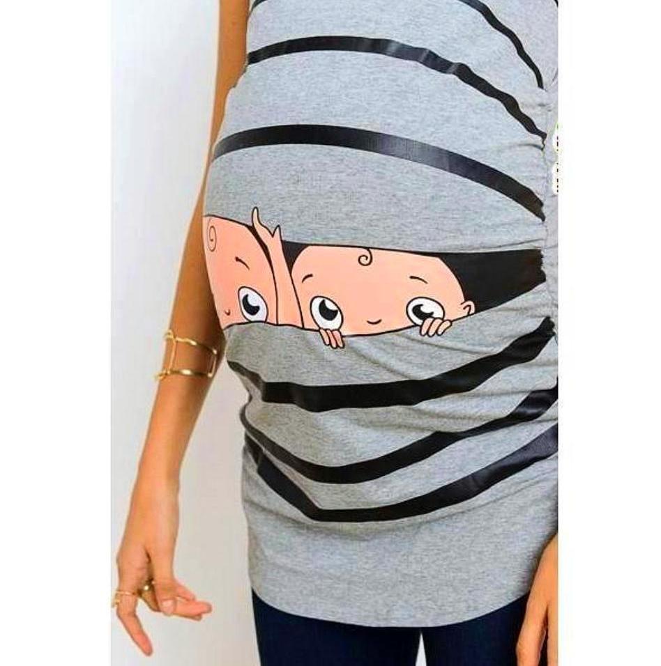 Twin Stripe Peeking Baby Maternity Top-MaternityNBeyond
