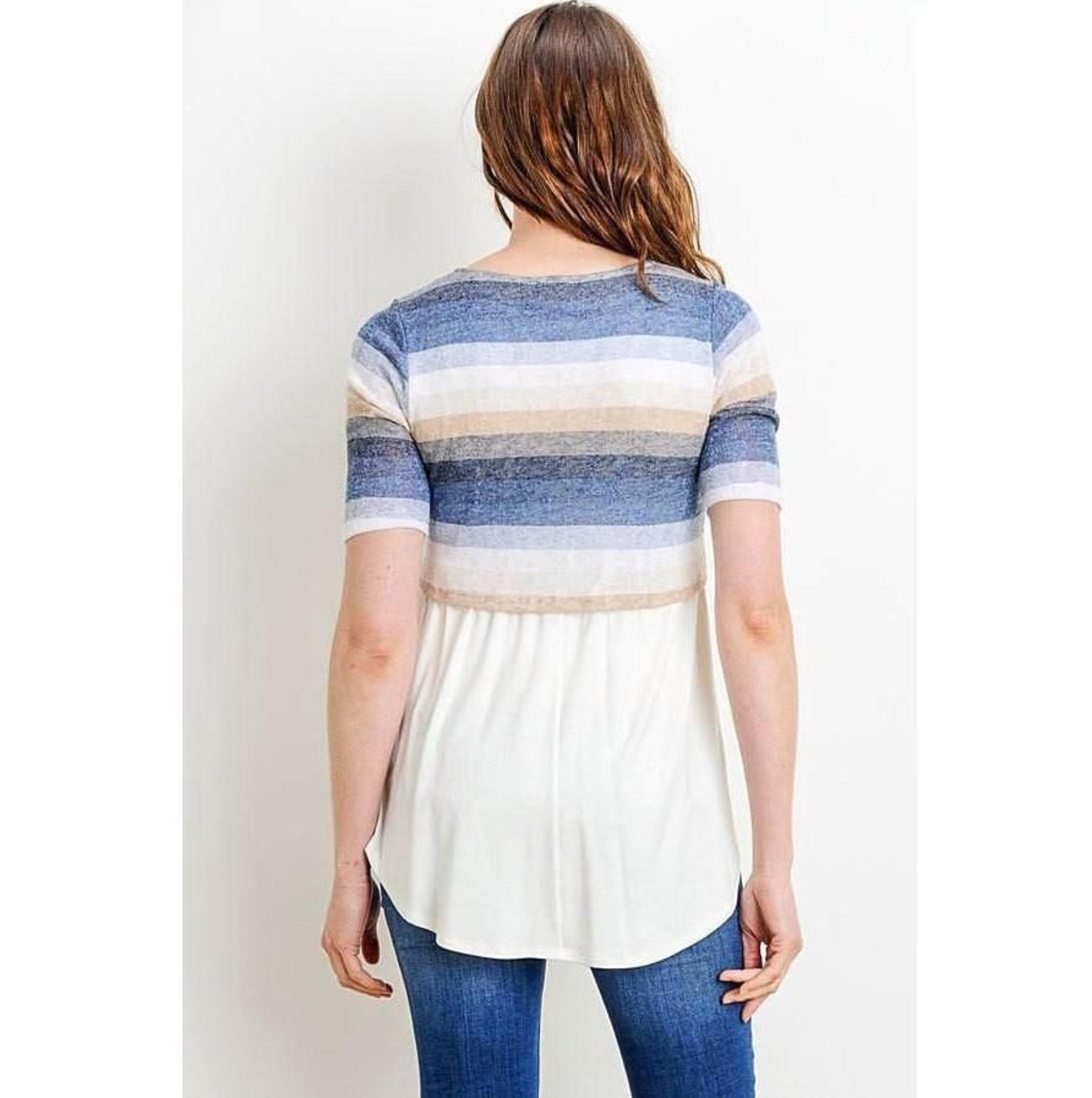 Stripe Color Block Maternity/Nursing Tunic - MaternityNBeyond