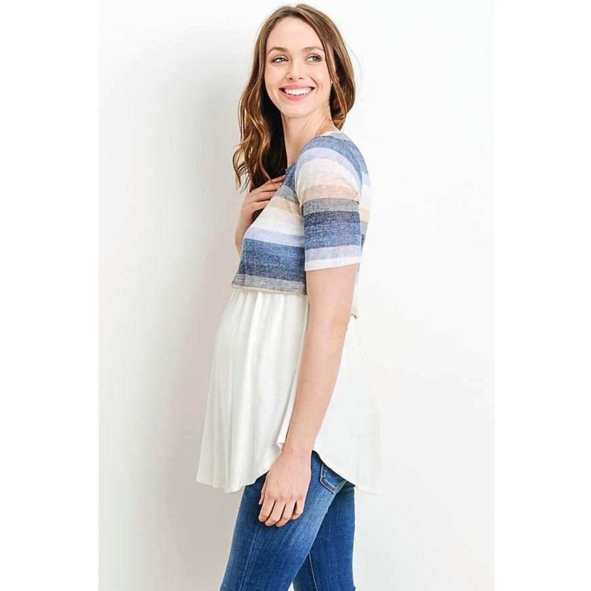 Stripe Color Block Maternity/Nursing Tunic - MaternityNBeyond