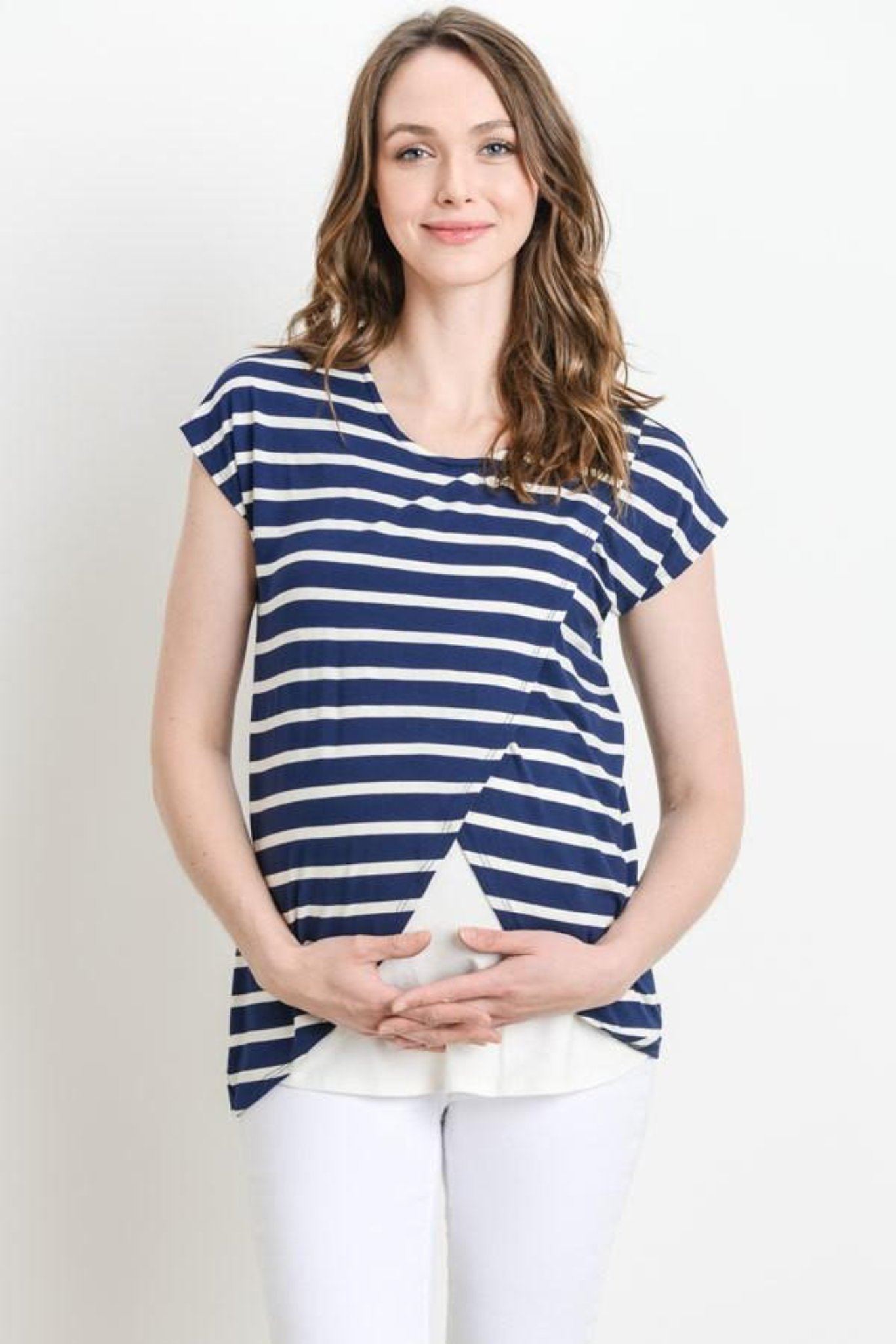 Navy Striped Maternity & Nursing Top