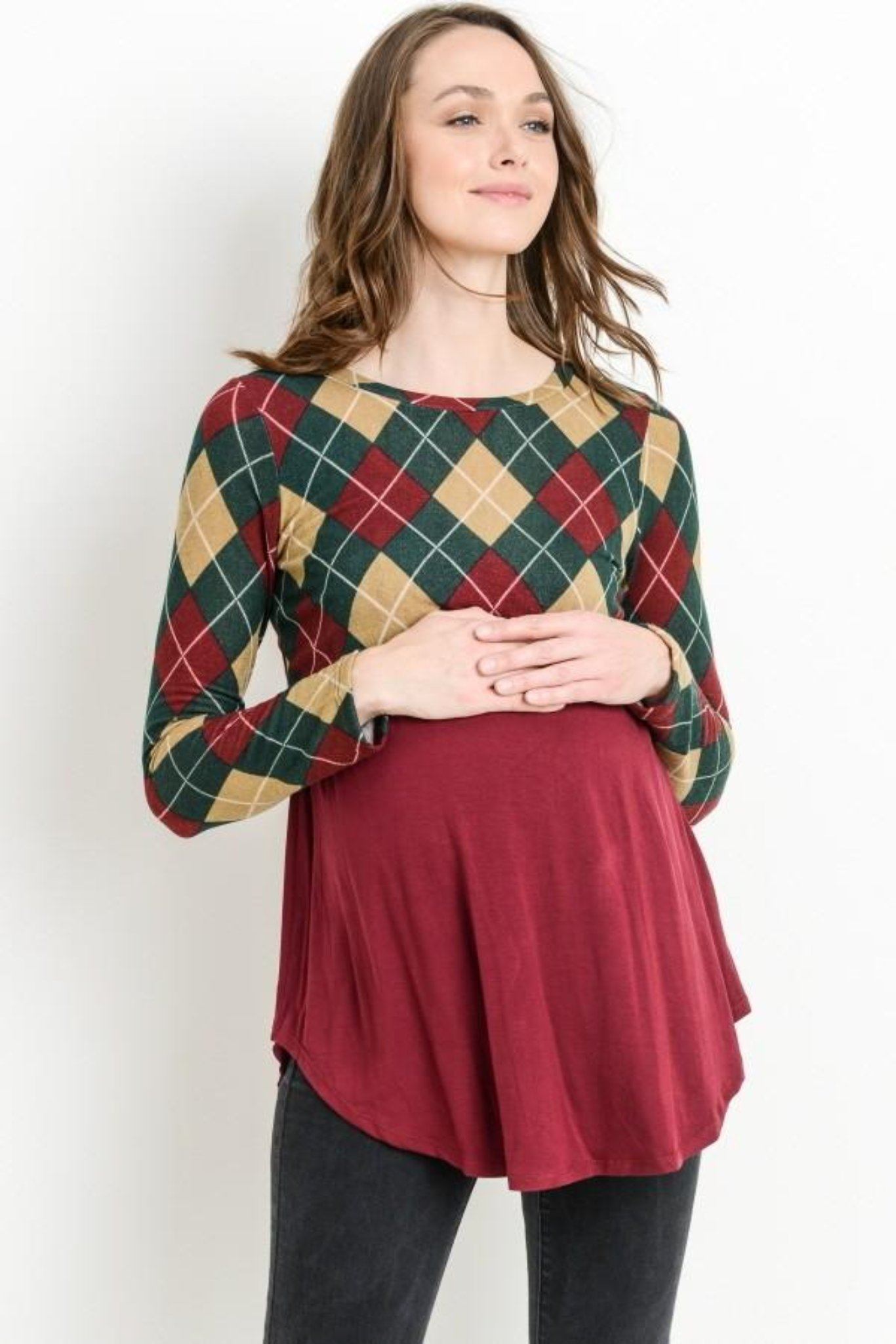 Plaid Sweater Maternity & Nursing Top