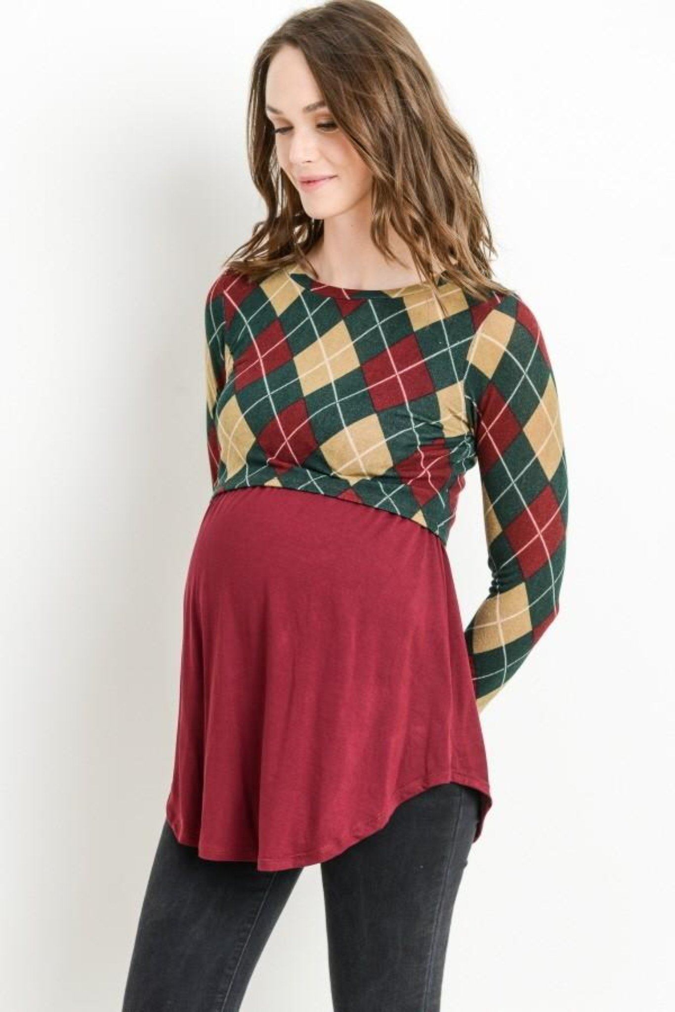 Plaid Sweater Maternity & Nursing Top