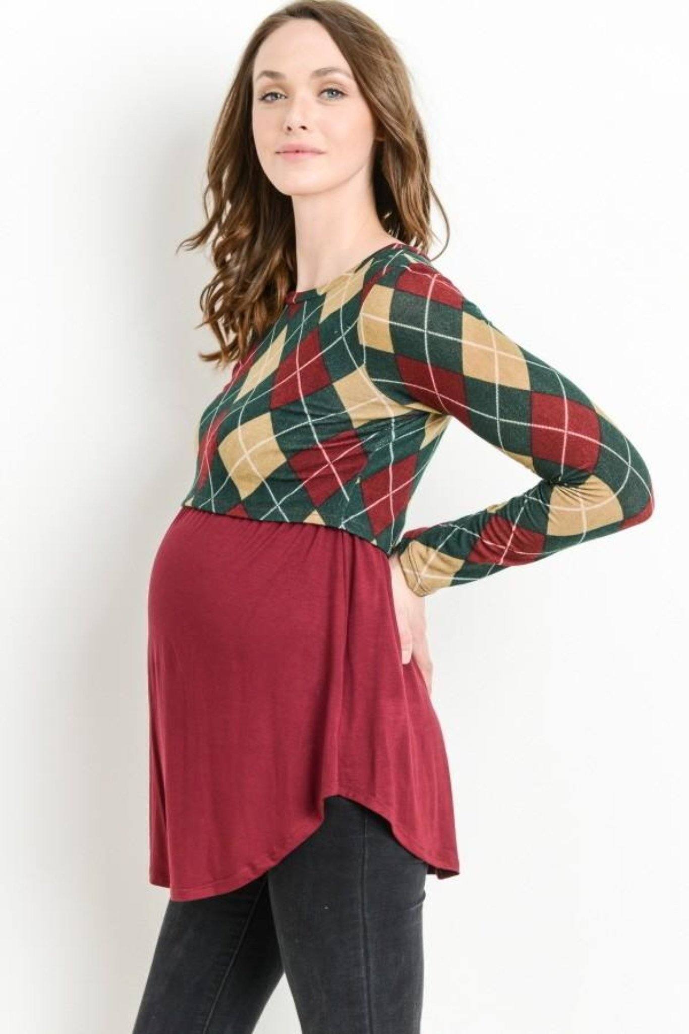 Plaid Sweater Maternity & Nursing Top