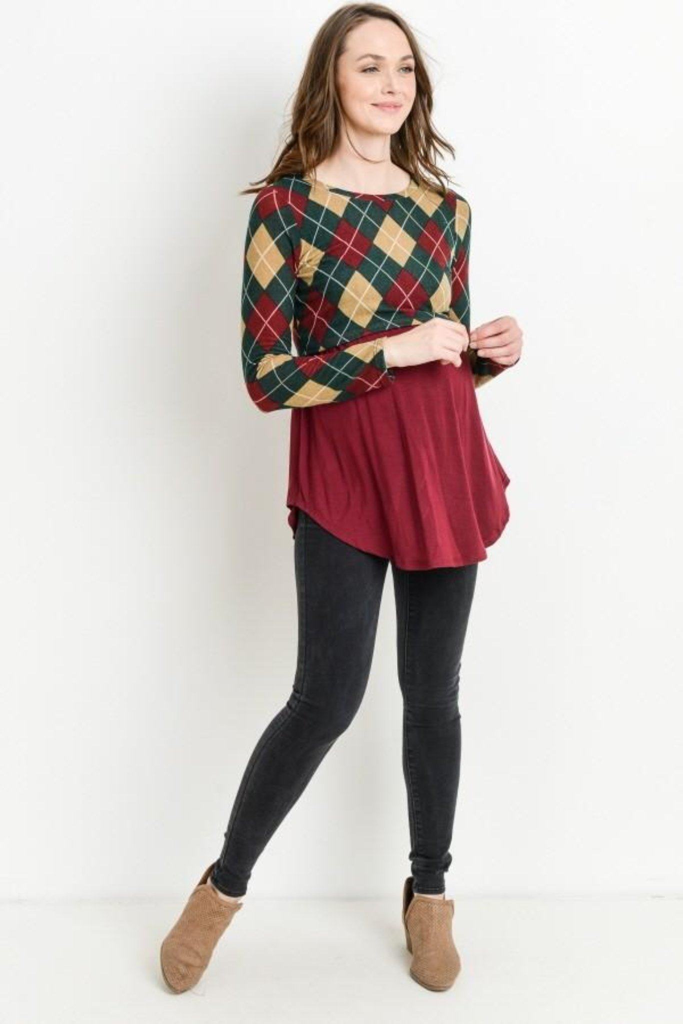 Plaid Sweater Maternity & Nursing Top