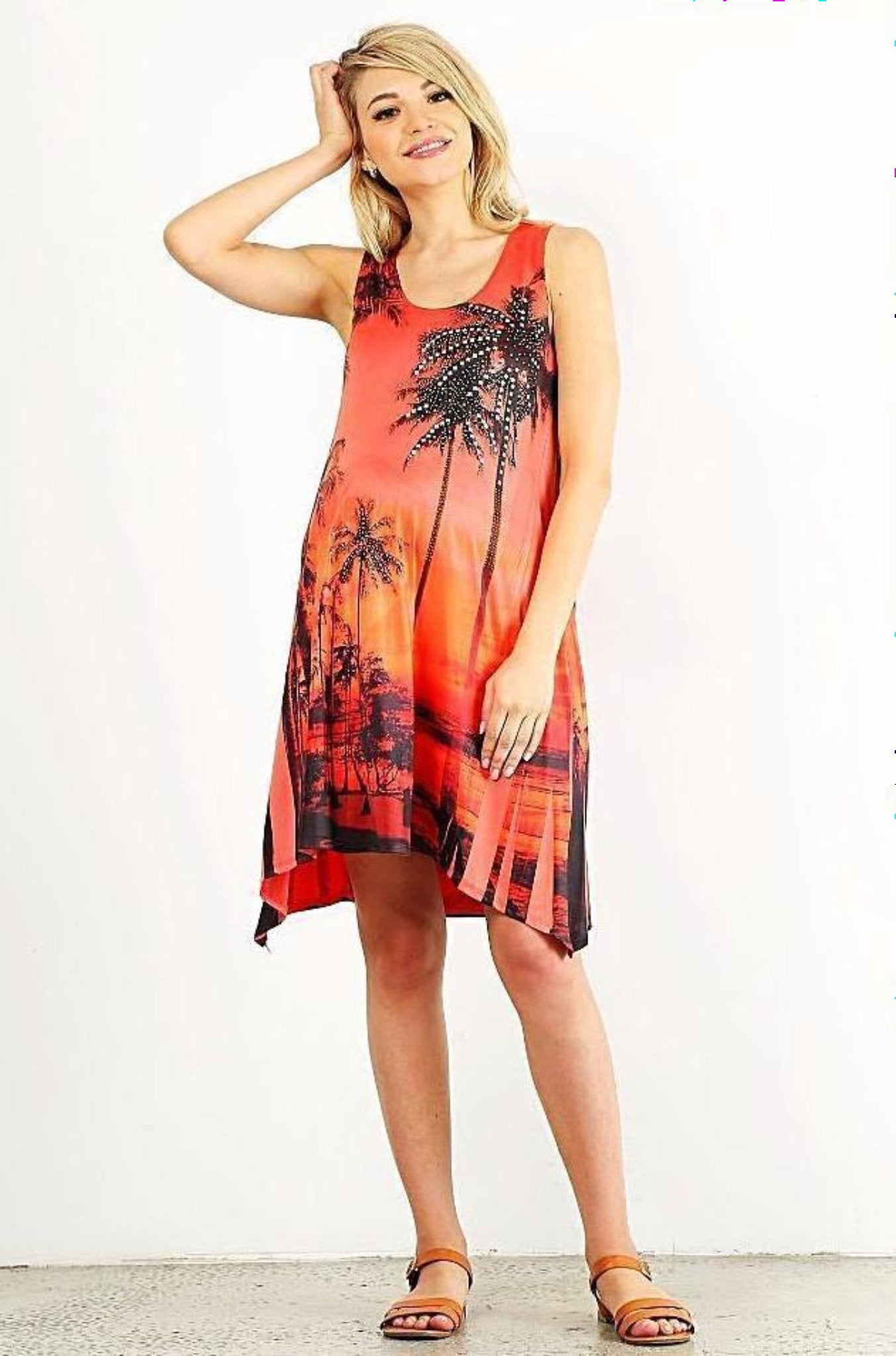 Palm Tree Print Maternity Babymoon Tank Dress