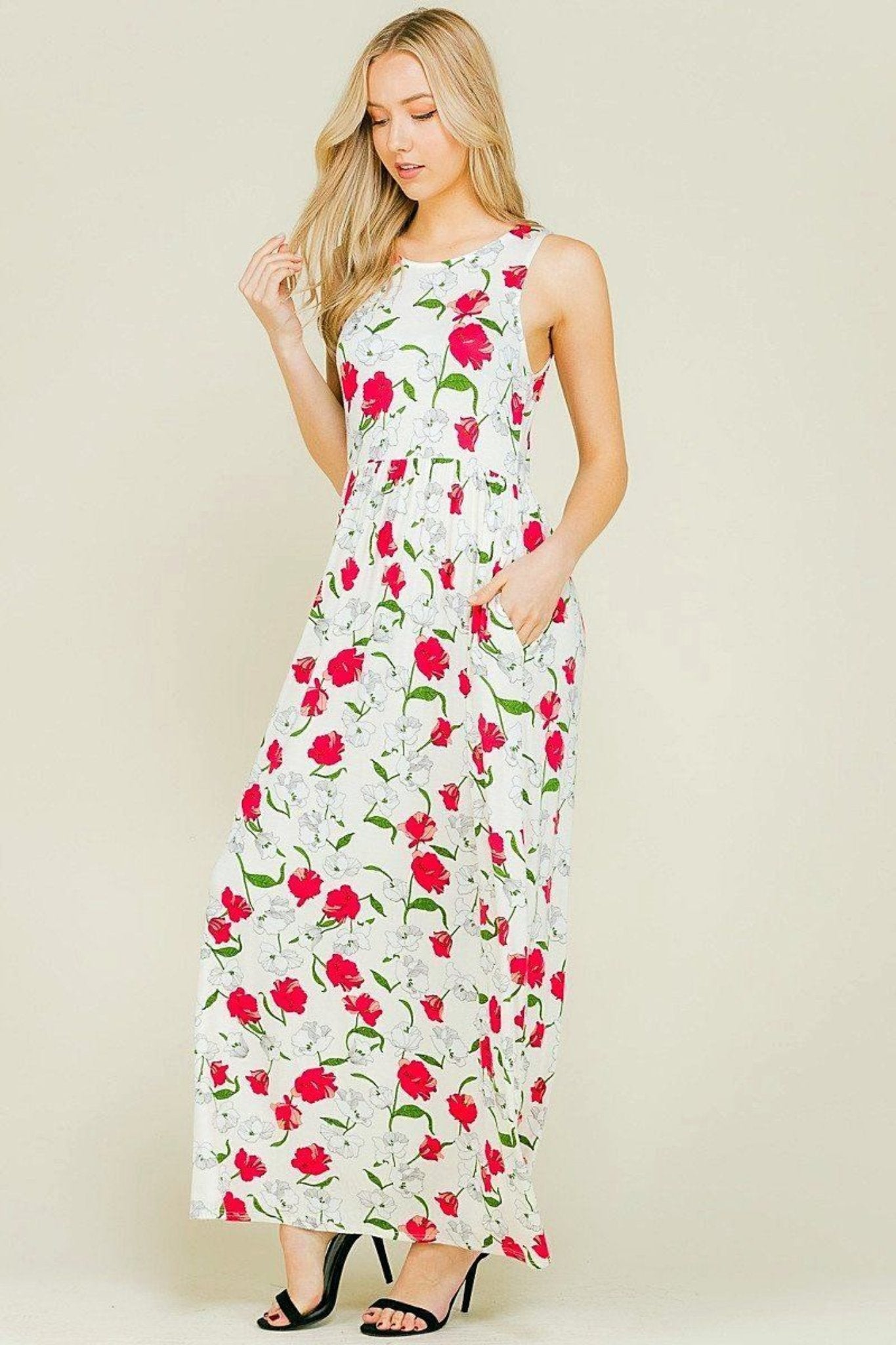 Sleeveless Maxi Maternity Dress with Hidden Pockets