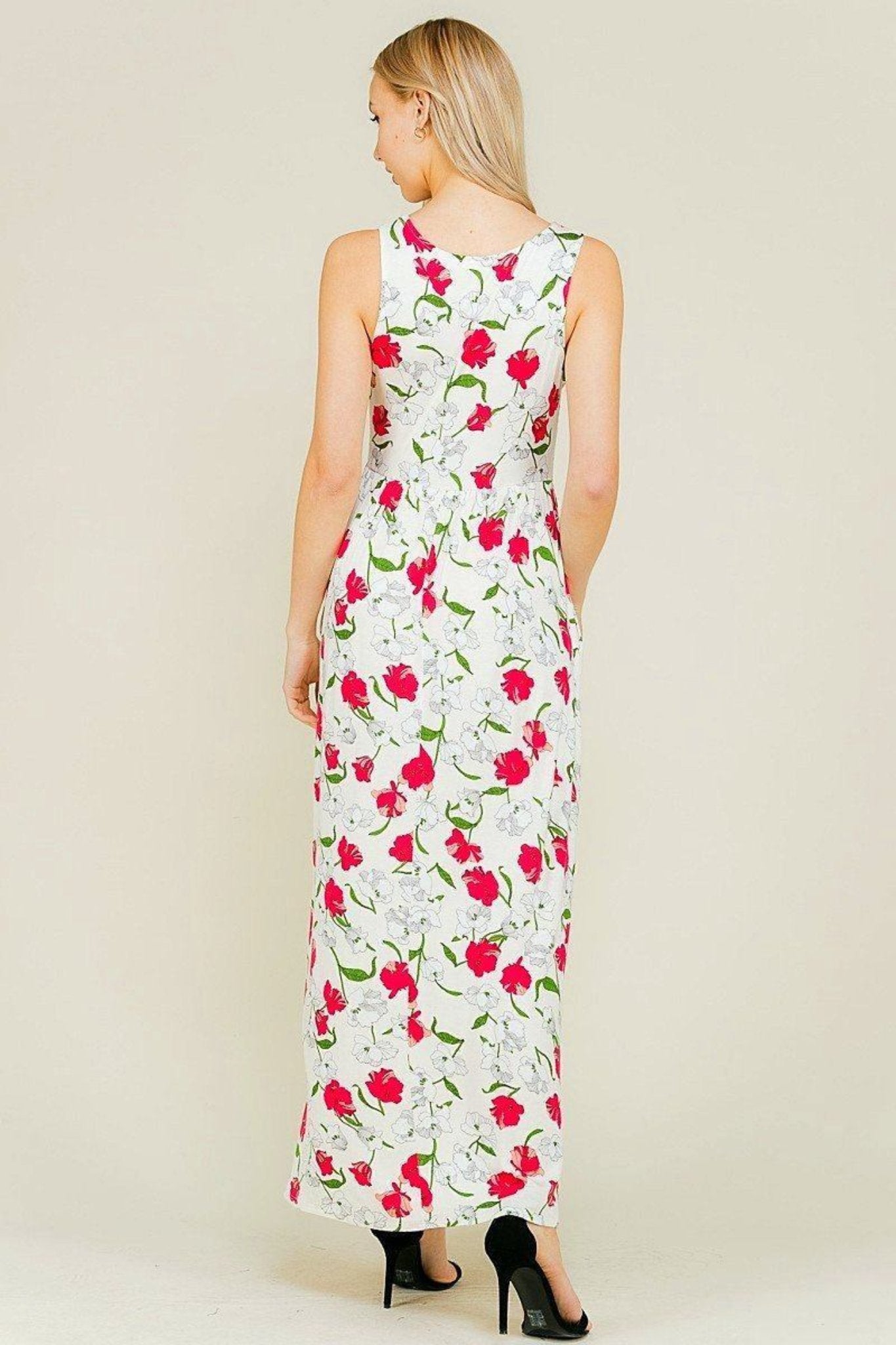 Sleeveless Maxi Maternity Dress with Hidden Pockets
