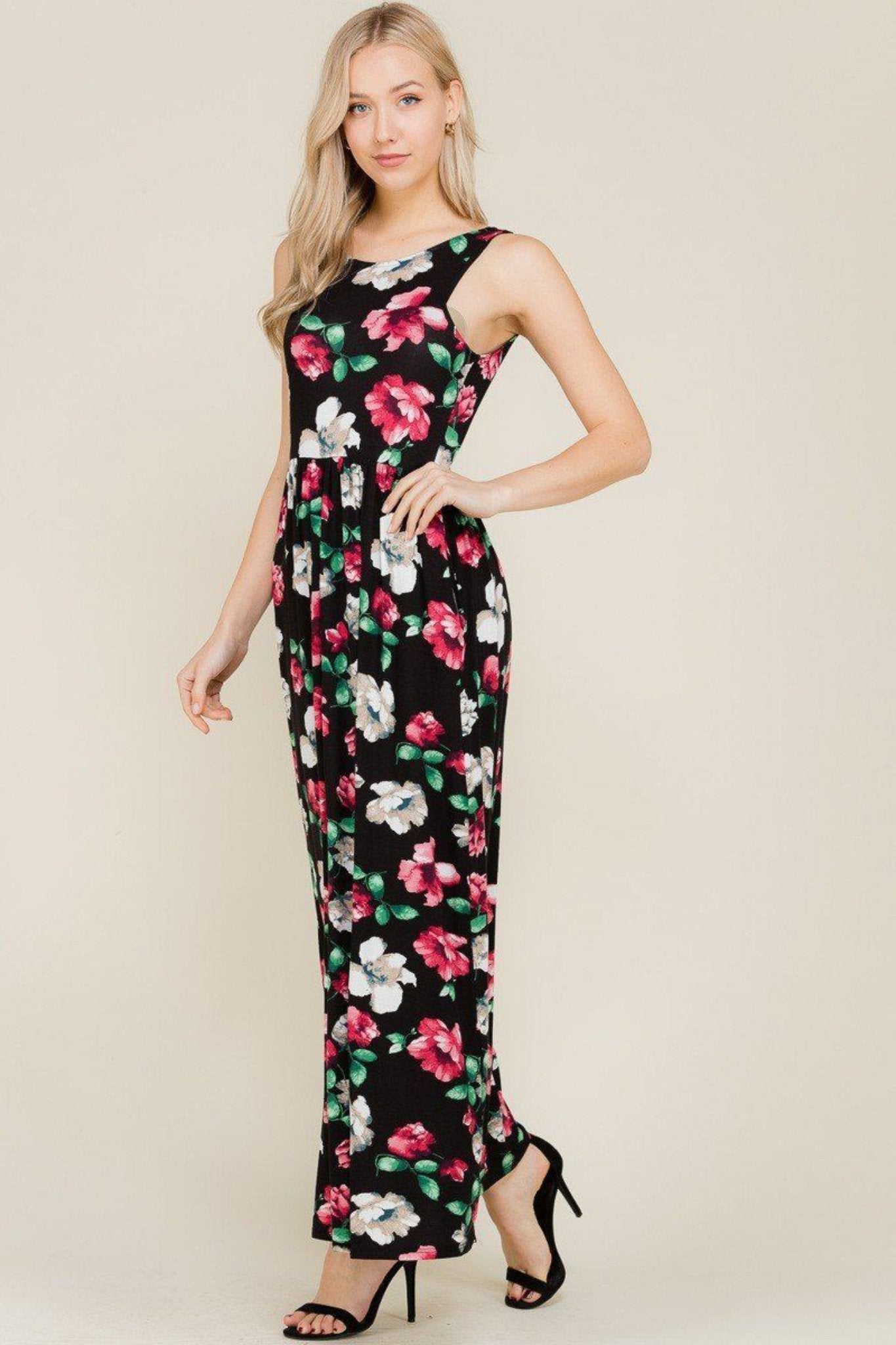 Sleeveless Shirring Maxi Maternity Dress