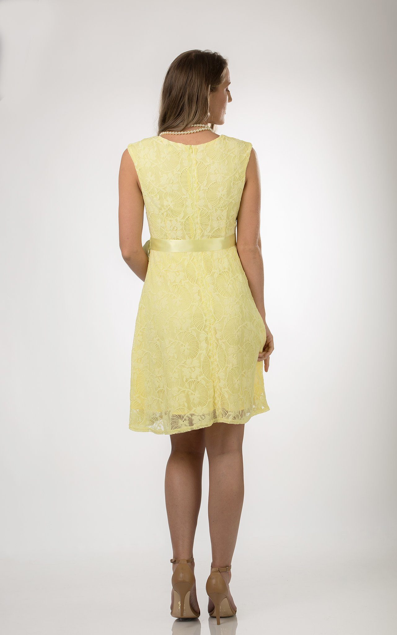 Yellow Satin Lace Maternity Dress