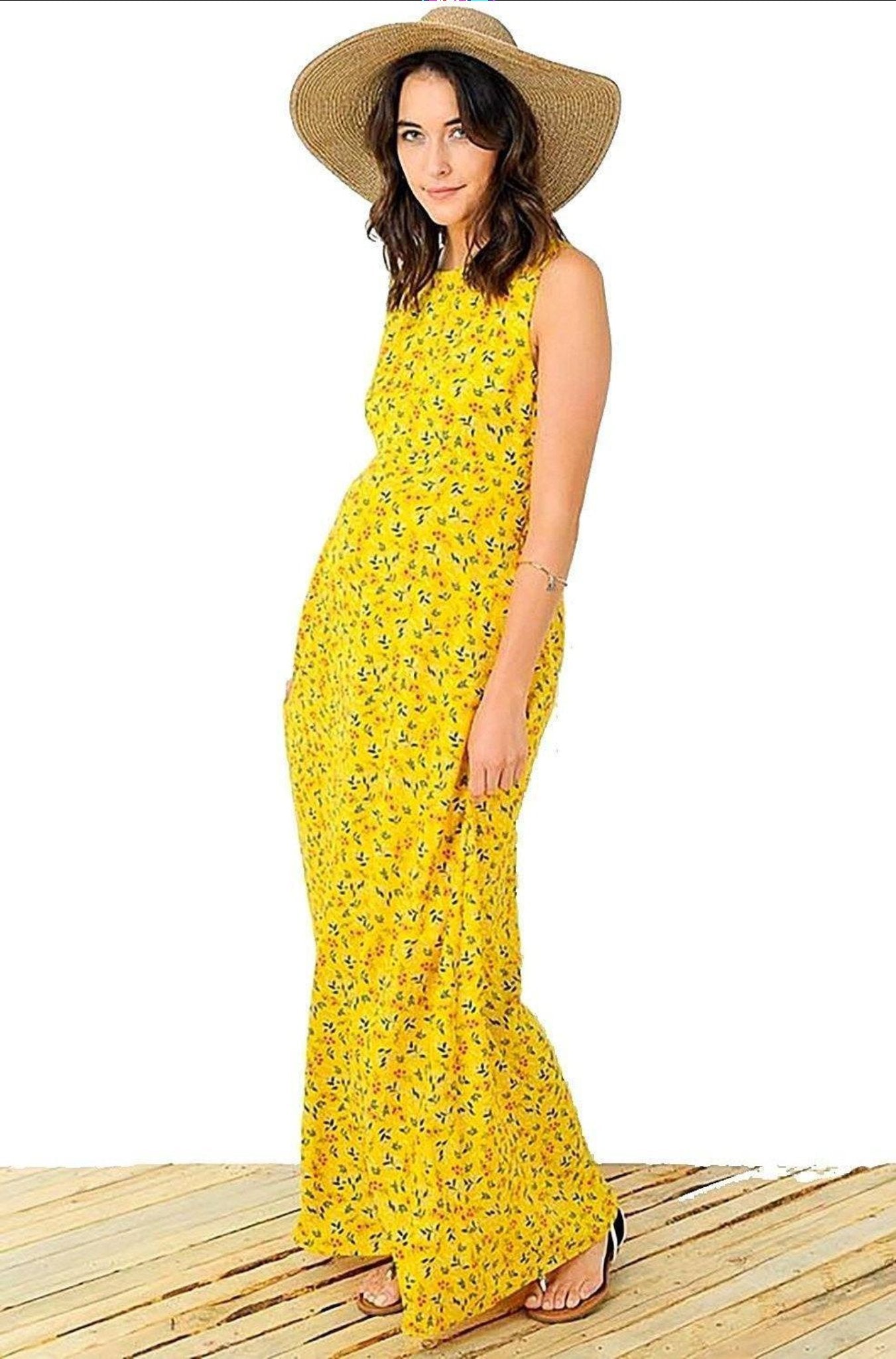 Floral Sleeveless Maternity Maxi Dress
