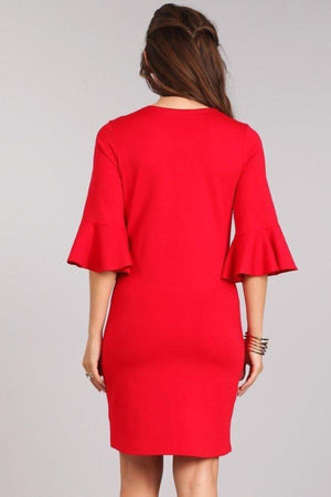 Red Bodycon Dress with Bell Sleeves