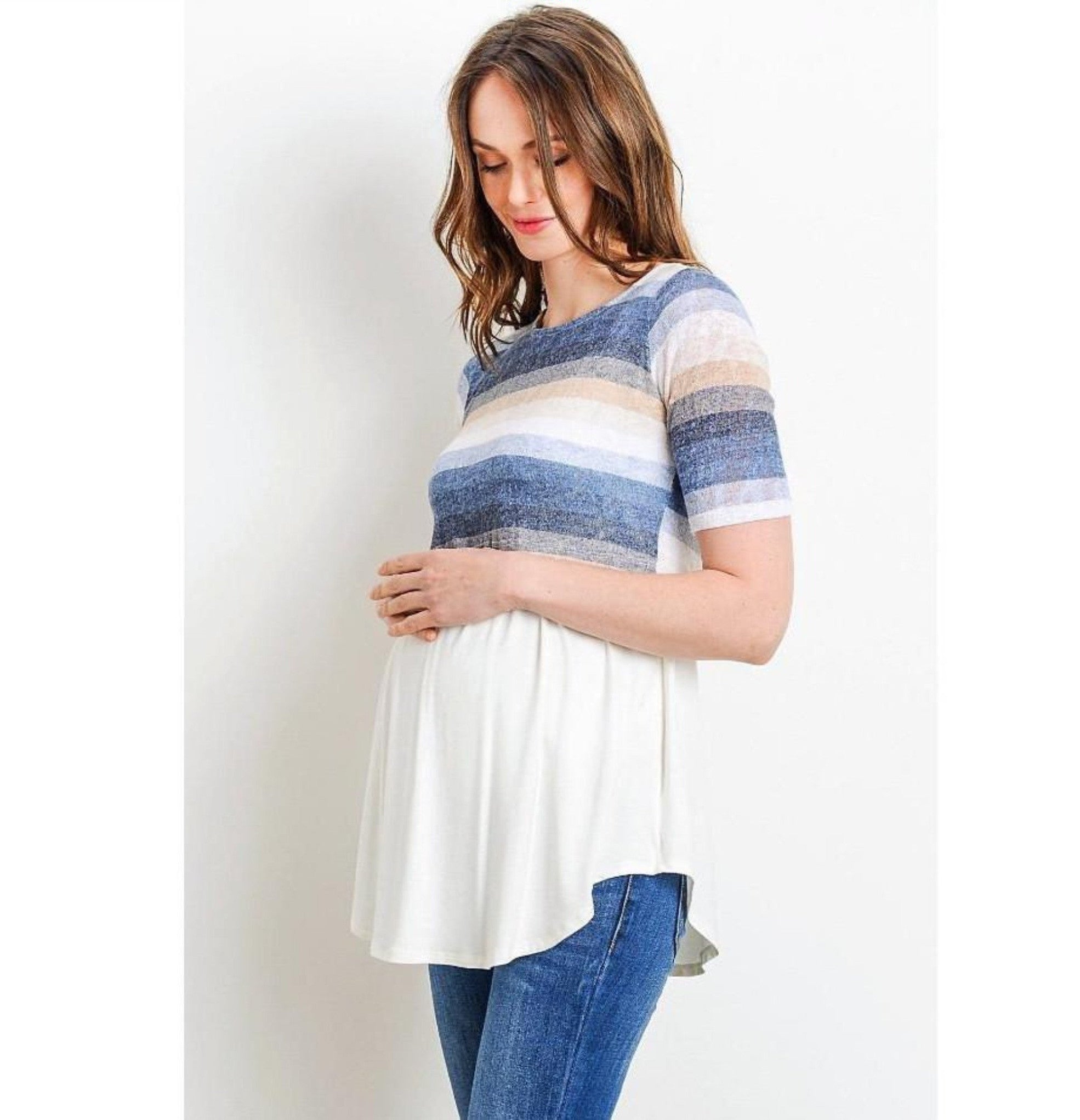 Stripe Color Block Maternity/Nursing Tunic - MaternityNBeyond
