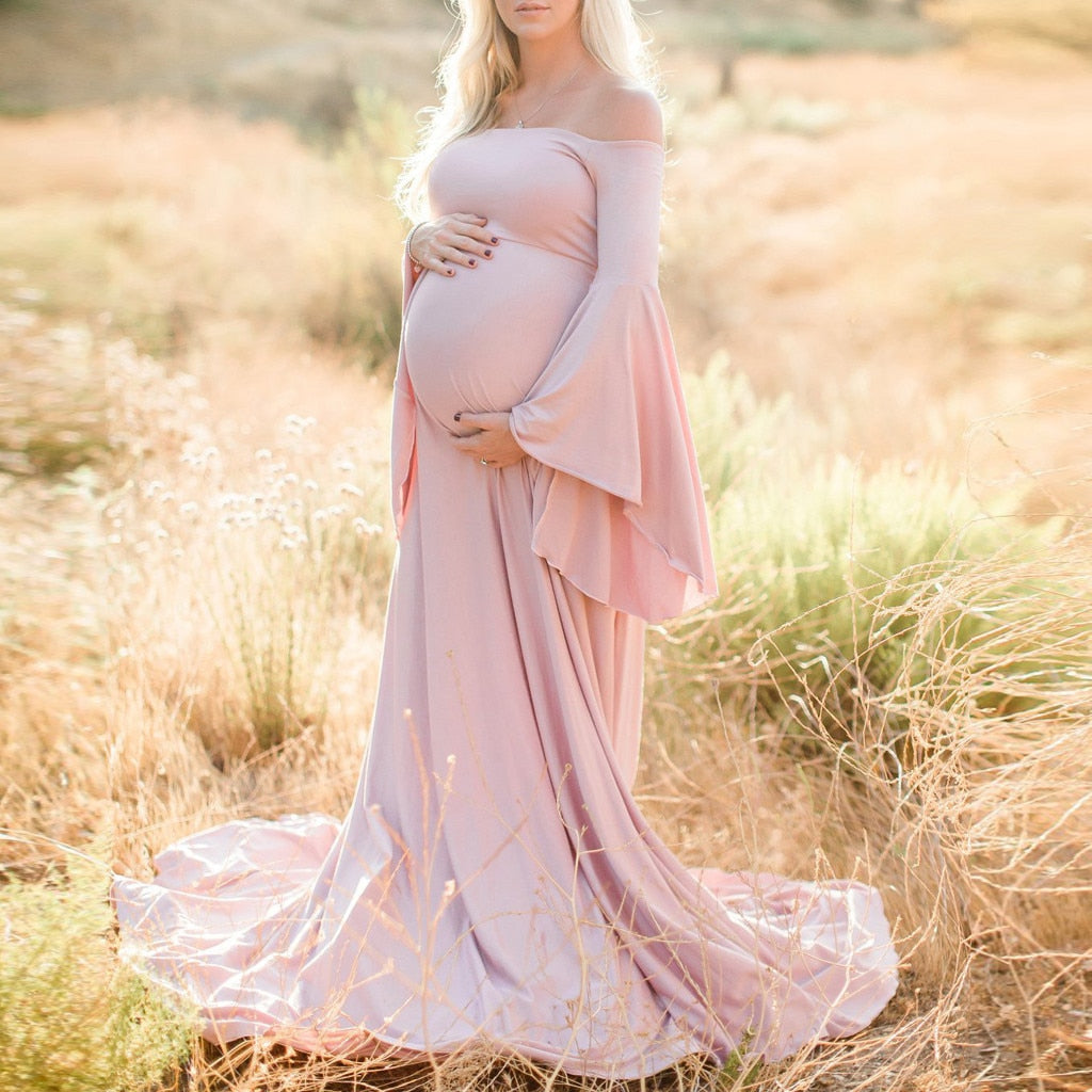 Off Shoulders Maternity Solid Dress