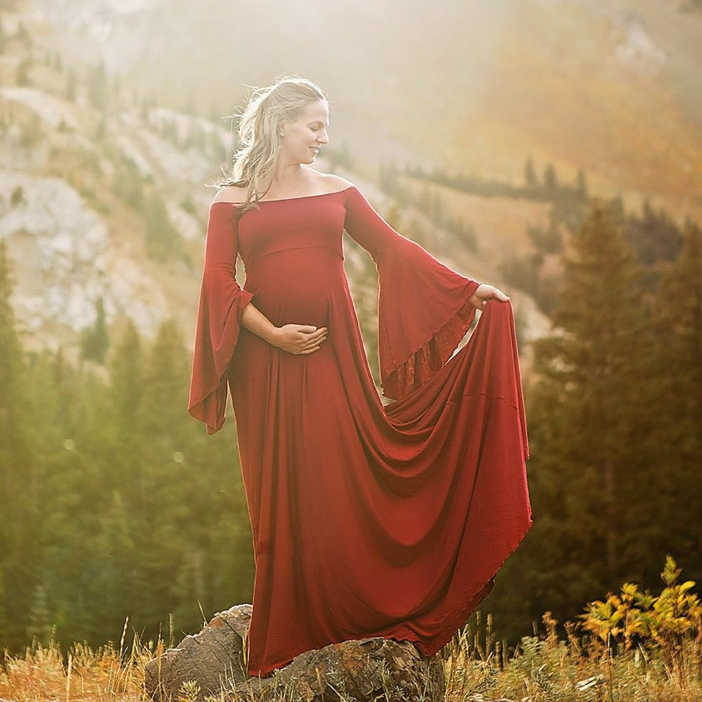 Off Shoulders Maternity Solid Dress