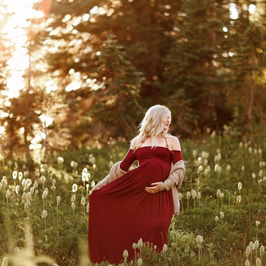 Off Shoulders Maternity Solid Dress