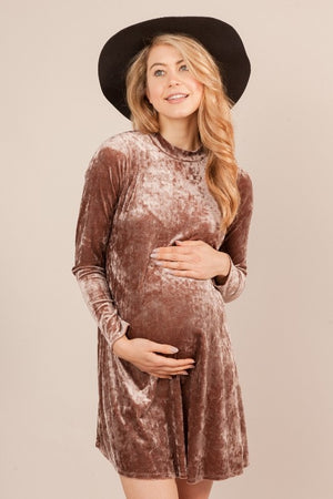 Mocha Velvet Maternity Dress
