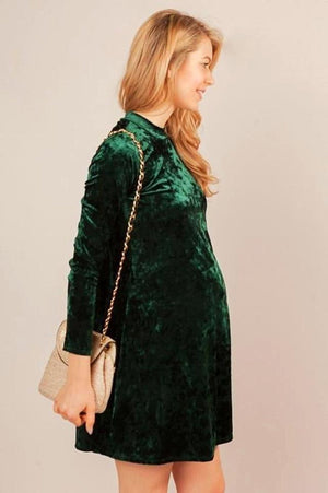 Pine Green Velvet Maternity Dress