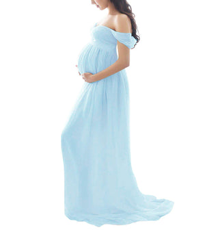 Off Shoulder Chiffon Gown Split Front Maxi Pregnancy Dress