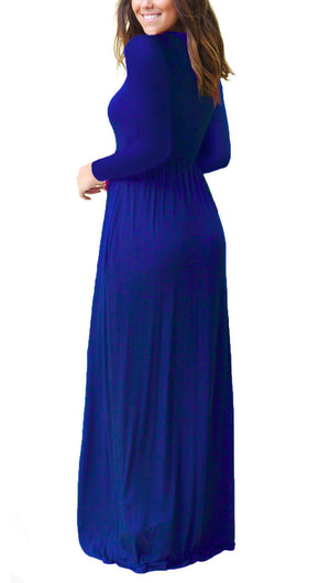 Round Neck Long Sleeves A-line Dress with Pocket