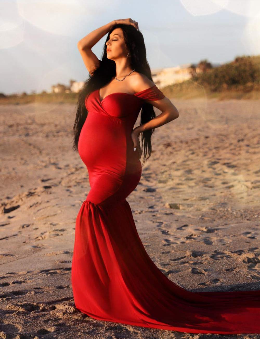 Off Shoulder Chiffon Maxi Maternity Dress Off Shoulder Chiffon Maxi Maternity Dress