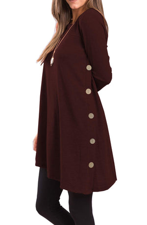 Long Sleeve Scoop Neck Button Side Sweater Tunic Dress
