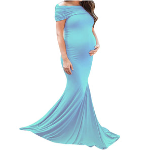 Off Shoulder Sleeveless Long Tail Maternity Dress