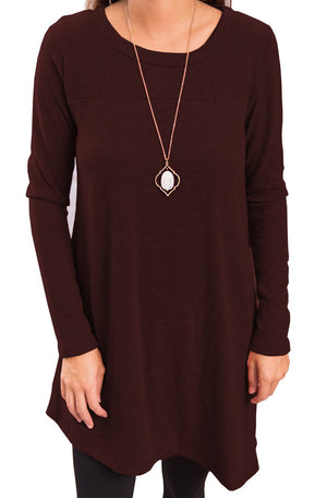 Long Sleeve Scoop Neck Button Side Sweater Tunic Dress